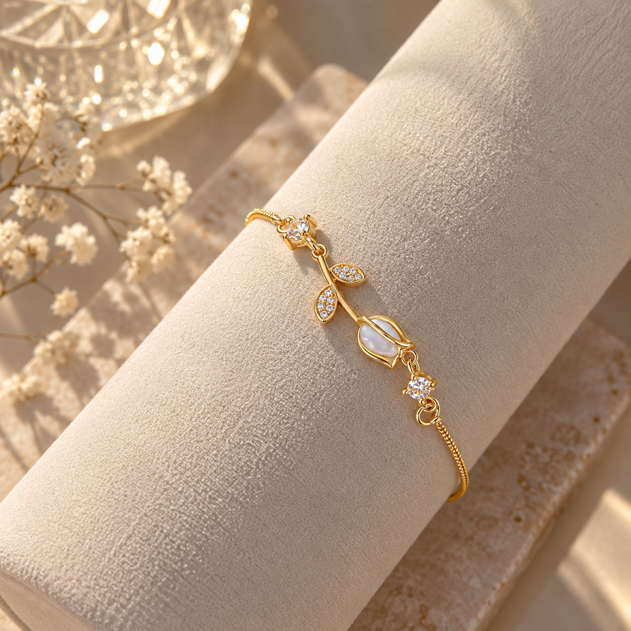 Pulsera dorada Zahira con detalle floral